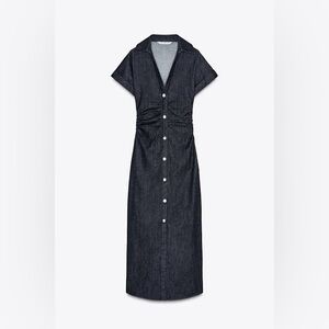 Zara Elegant Navy Button-Down Denim Dress